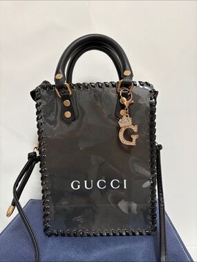 Upcycled PVC Tote with Authentic Gucci  Paper Shopping Bag- Tote/Crossbody Bag